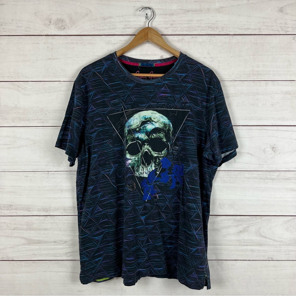 Men's Black Graphic Skull Short-Sleeve Shirt